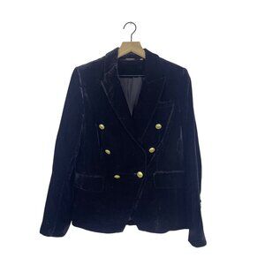 Elie Tahari Veronica Velvet Double Breasted Gold Button Blazer Size 6 Old Money